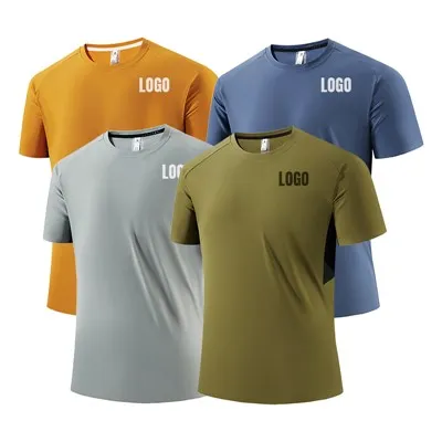 Chiny hurtowe niestandardowe logo solidny kolor prosty elastyczna koszula na szyję oddychającą elastyczną elastyczną ekipę T-shirt mężczyzn